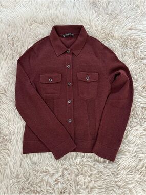 Peruvian Connection Burgundy Button-Up Knit Cardigan Jacket